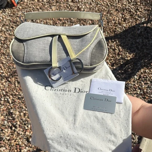 Dior Gray and Cream Shoulder Bag - Picture 1 of 9